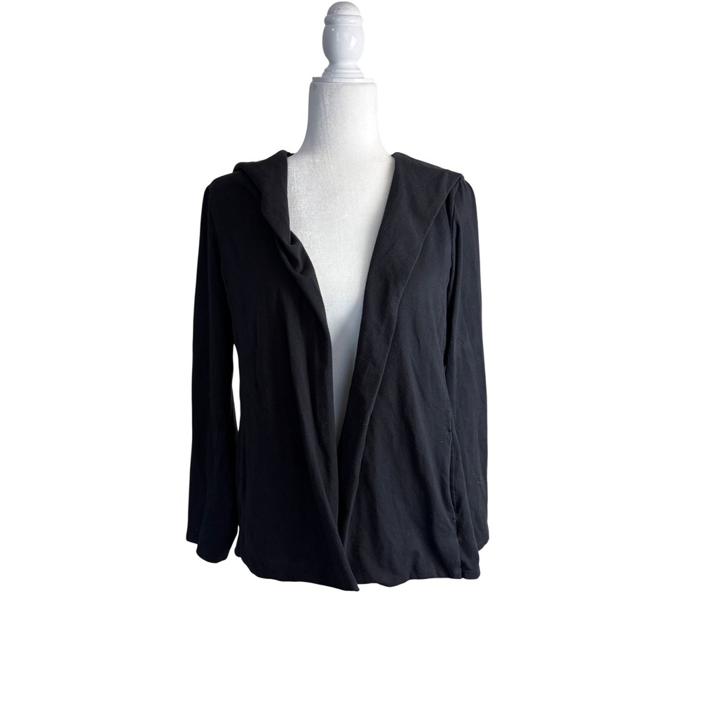 Eileen Fisher Cardigan Womens S Hooded Open Front Organic Cotton Black Pockets